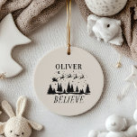 Santa believe Christmas traditional beige photo Ceramic Ornament<br><div class="desc">Santa believe Christmas traditional modern holiday beige and white photo ornament gift.</div>