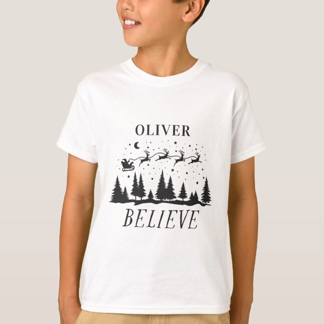Santa believe Christmas traditional black photo T-Shirt (Front)