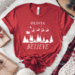 Santa believe Christmas traditional family T-Shirt<br><div class="desc">Santa believe Christmas traditional modern holiday elegant red and white matching family decor favour t-shirt gift design.</div>