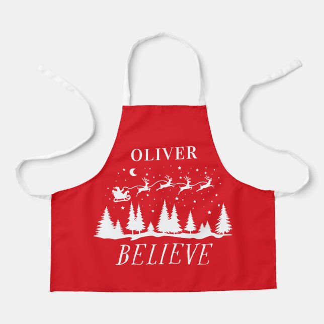 Santa believe Christmas traditional red photo Apron (Front)