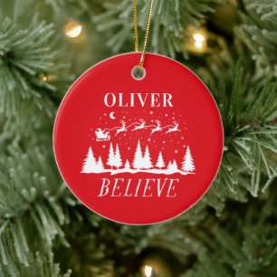 Santa believe Christmas traditional red photo Ceramic Ornament