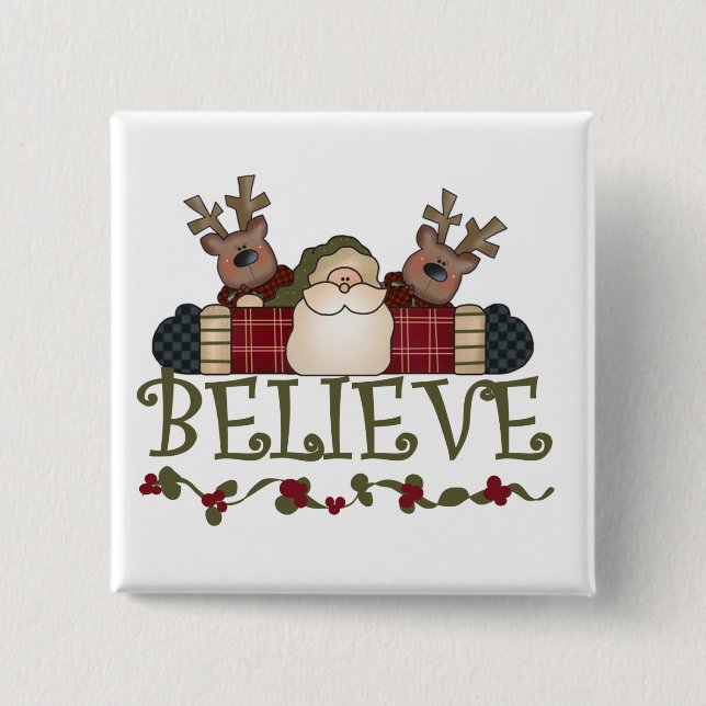 Santa Believe T-shirts and Gifts 2 Inch Square Button (Front)
