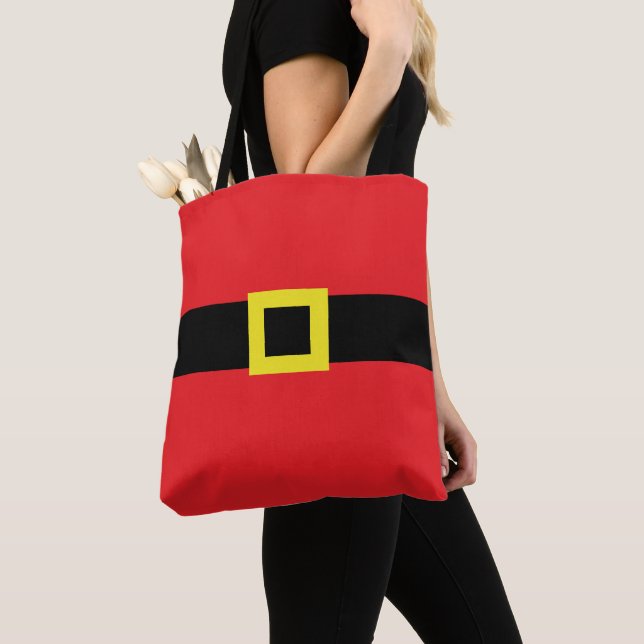 Santa Belly Belt Buckle Cute Fun Holiday Red Tote Bag (Close Up)