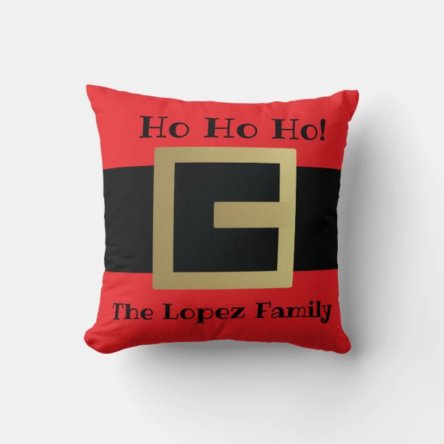 Santa Belt Christmas Personalized Family Throw Pillow (Front)