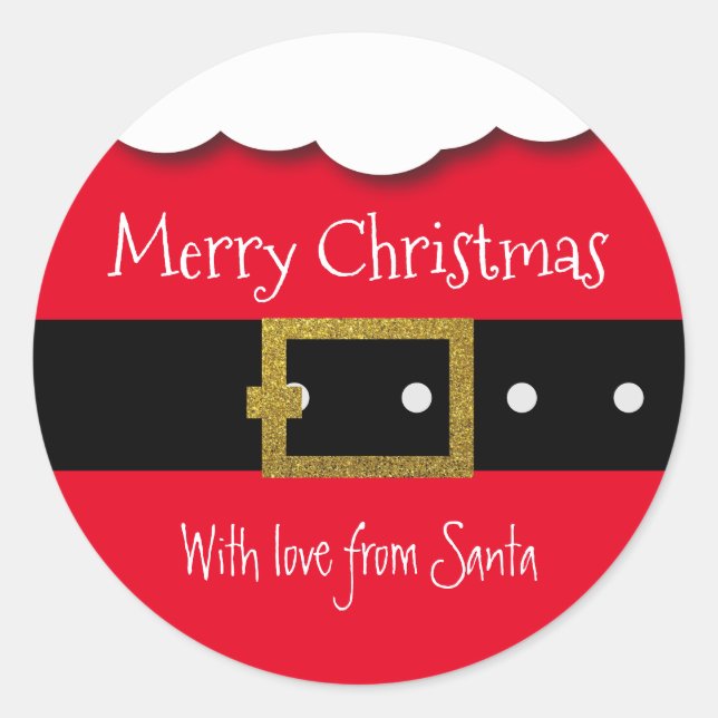 Santa Belt Merry Christmas Personalized Classic Round Sticker (Front)
