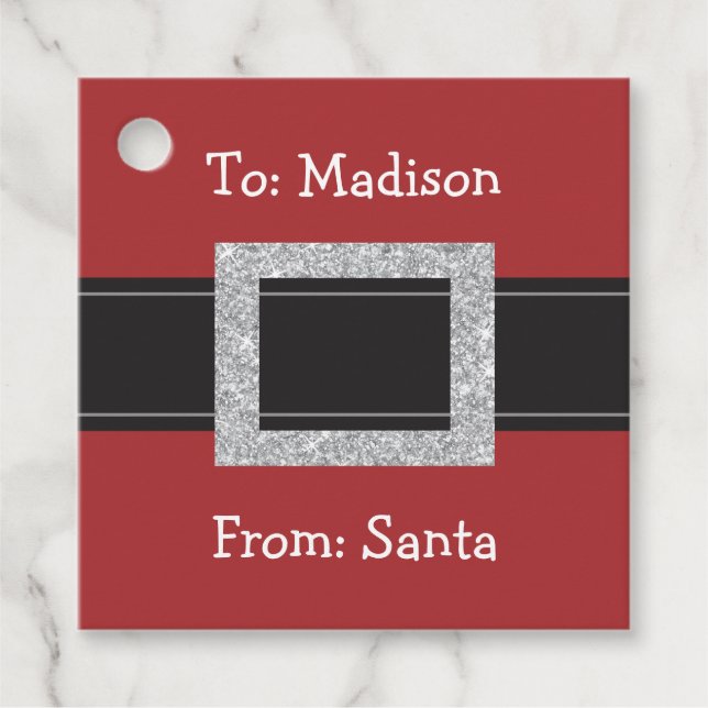 Santa Belt Personalized Christmas Gift Tags (Front)