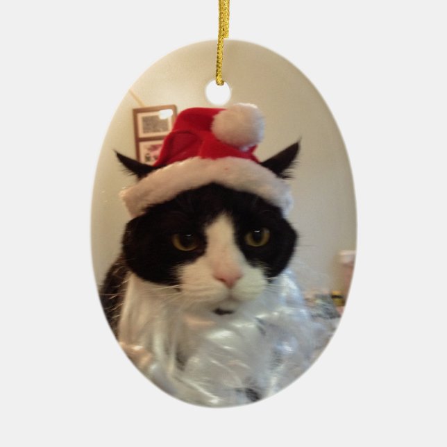 Santa Benny Cat Ceramic Ornament (Front)