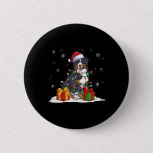 Santa bernese mountain christmas tree lights xmas  2 inch round button