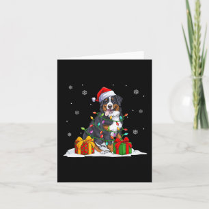 Santa bernese mountain christmas tree lights xmas  card