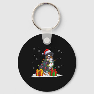 Santa bernese mountain christmas tree lights xmas  keychain