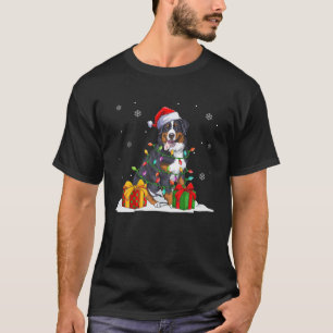 Santa Bernese Mountain Christmas Tree Lights Xmas T-Shirt