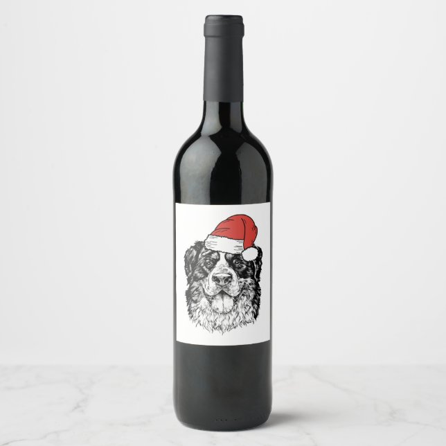 Santa Bernese Mountain Dog Berner Bmd Ugly Christm Wine Label (Front)