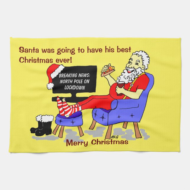 Santa Best Christmas Ever Funny Cartoon Kitchen Towel (Horizontal)