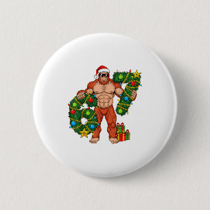 Santa Bigfoot 67 Christmas Tree Xmas Lights Funny 2 Inch Round Button