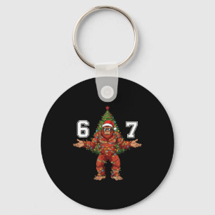 Santa Bigfoot 67 Christmas Tree Xmas Lights Funny Keychain
