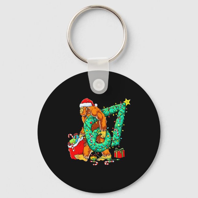 Santa Bigfoot 67 Christmas Tree Xmas Lights Funny  Keychain (Front)