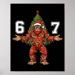 Santa Bigfoot 67 Christmas Tree Xmas Lights Funny Poster