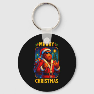 Santa Bigfoot Boys Men Merry Christmas Funny Sasqu Keychain