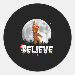 Santa Bigfoot Christmas Light Funny Believe Classic Round Sticker