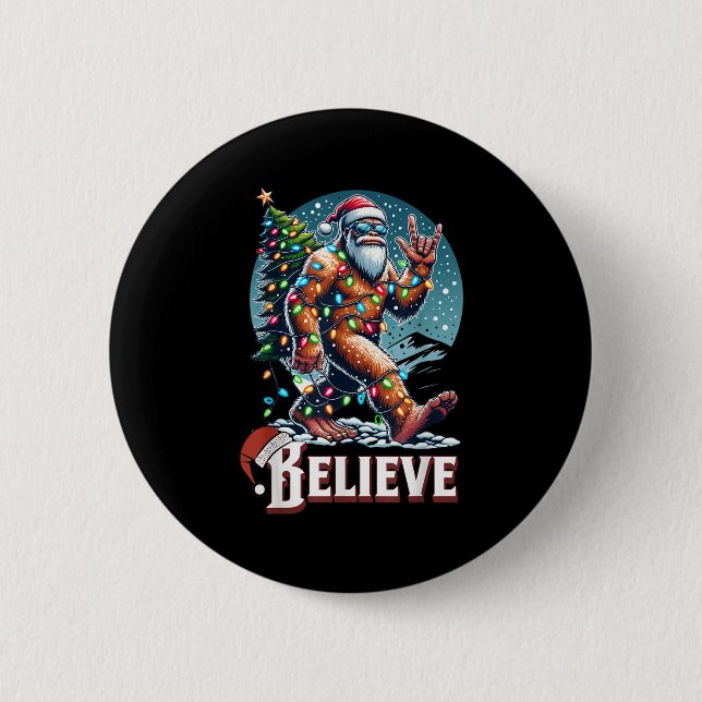 Santa Bigfoot Christmas Lights Funny Sasquatch Bel 2 Inch Round Button (Front)