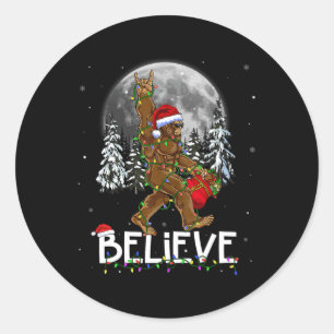 Santa Bigfoot Christmas Lights Funny Sasquatch Bel Classic Round Sticker