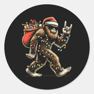 Santa Bigfoot Christmas Lights Funny Sasquatch Bel Classic Round Sticker