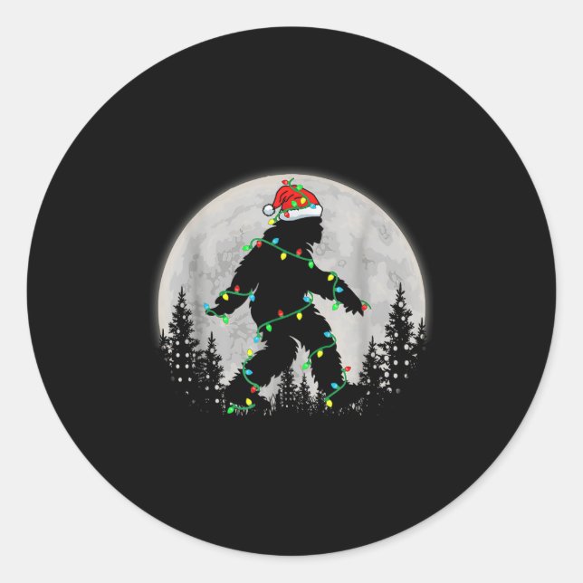 Santa Bigfoot Christmas Lights Funny Sasquatch Bel Classic Round Sticker (Front)