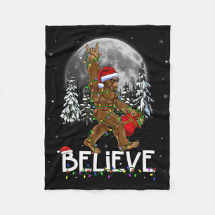Santa Bigfoot Christmas Lights Funny Sasquatch Bel Fleece Blanket
