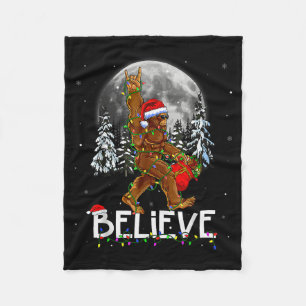Santa Bigfoot Christmas Lights Funny Sasquatch Bel Fleece Blanket