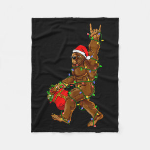 Santa Bigfoot Christmas Lights Funny Sasquatch Bel Fleece Blanket