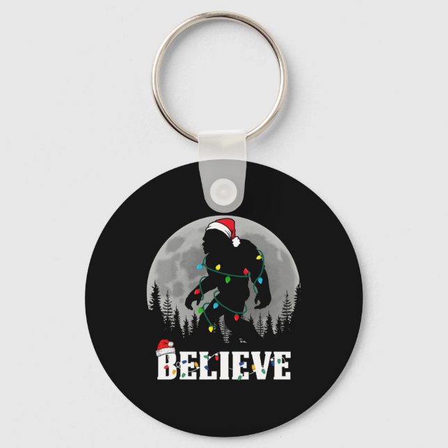 Santa Bigfoot Christmas Lights Funny Sasquatch Bel Keychain (Front)