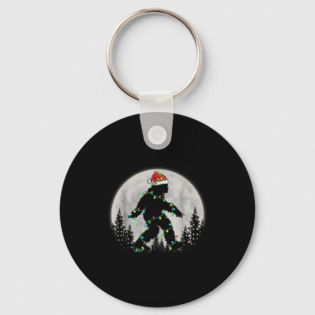 Santa Bigfoot Christmas Lights Funny Sasquatch Bel Keychain (Front)