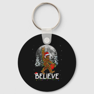Santa Bigfoot Christmas Lights Funny Sasquatch Bel Keychain