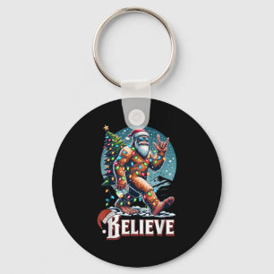 Santa Bigfoot Christmas Lights Funny Sasquatch Bel Keychain