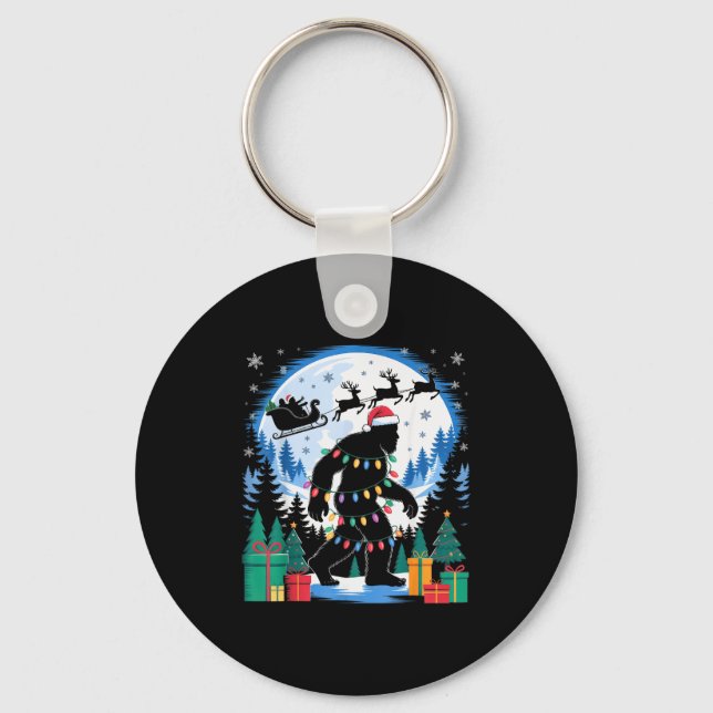 Santa Bigfoot Christmas Lights Funny Sasquatch Bel Keychain (Front)