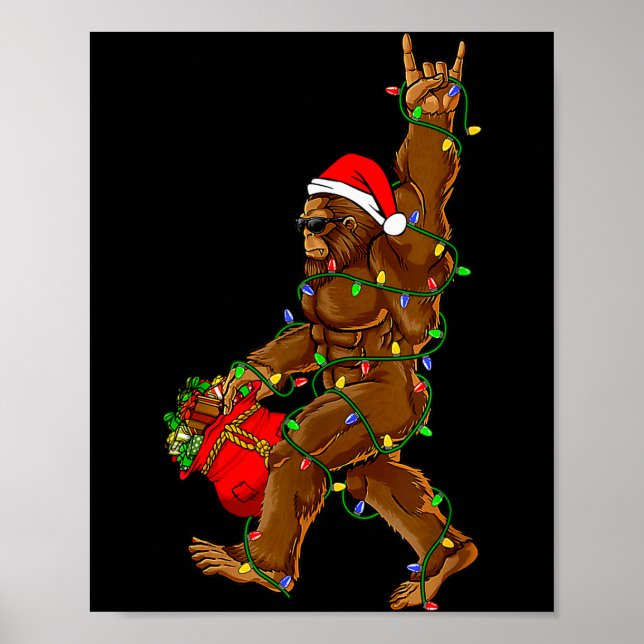 Santa Bigfoot Christmas Lights Funny Sasquatch Bel Poster (Front)