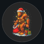 Santa Bigfoot Christmas Lights Funny Sasquatch  Classic Round Sticker<br><div class="desc">Santa Bigfoot Christmas Lights Funny Sasquatch</div>