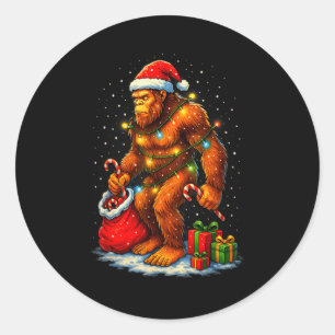 Santa Bigfoot Christmas Lights Funny Sasquatch  Classic Round Sticker