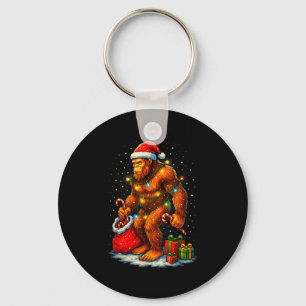 Santa Bigfoot Christmas Lights Funny Sasquatch  Keychain