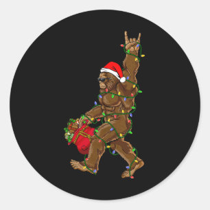 Santa Bigfoot Christmas Lights Rock Fun Sasquatch Classic Round Sticker