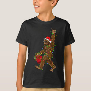 Santa Bigfoot Christmas Lights Rock Fun Sasquatch T-Shirt