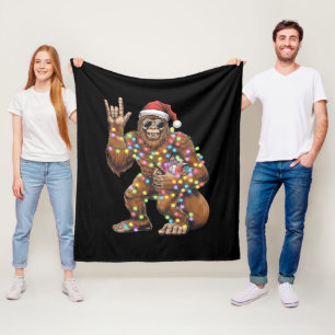 Santa Bigfoot Christmas Lights Rock Funny  Fleece Blanket