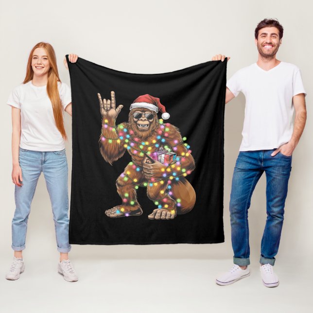 Santa Bigfoot Christmas Lights Rock Funny  Fleece Blanket (In Situ)