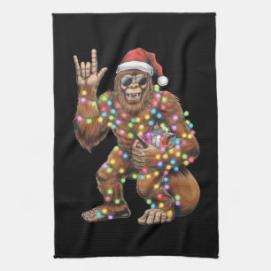 Santa Bigfoot Christmas Lights Rock Funny  Kitchen Towel