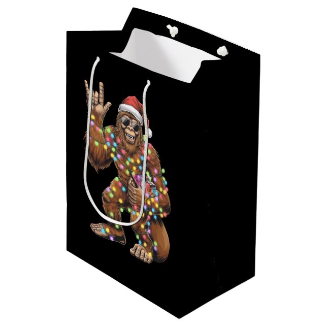 Santa Bigfoot Christmas Lights Rock Funny  Medium Gift Bag (Front Angled)