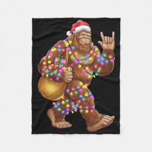 Santa Bigfoot Christmas Lights Rock Funny Sasquatc Fleece Blanket