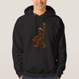 Santa Bigfoot Christmas Lights Rock Funny Sasquatc Hoodie