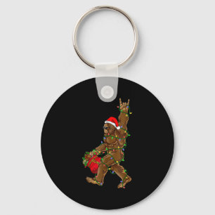 Santa Bigfoot Christmas Lights Rock Funny Sasquatc Keychain