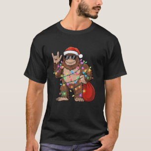 Santa Bigfoot Christmas Lights Rock Funny Sasquatc T-Shirt