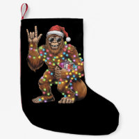 Santa Bigfoot Christmas Lights Rock Funny 